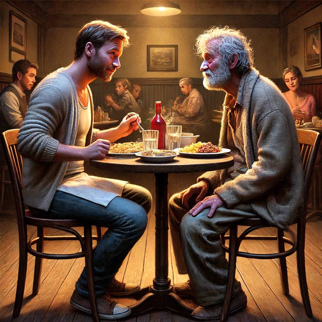 🟢Empathy is Listening with Your Heart Not Your Ears 1 2 men sitting at a table one listening intently, showing empathy.