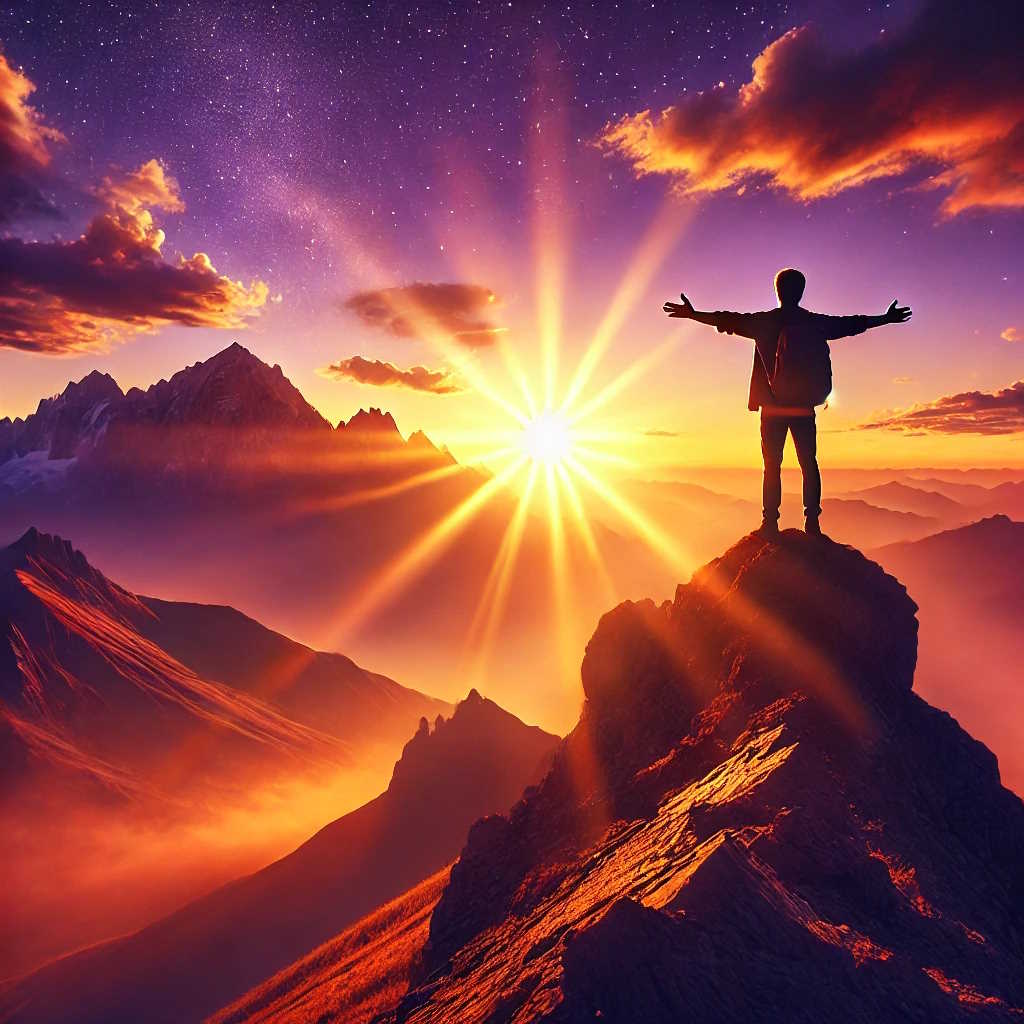 đľInspiration: Not About Age but What You Do With Today 1 Man on a mountain top with his arms spread wide open being filled with inspiration.