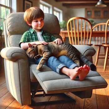 Courage Definition: The Fine Line Between Foolishness and Glory 7 Image of a boy sitting in a chair the courage definition of Tara the cat that saved a boy from being seriously injured from a dog.